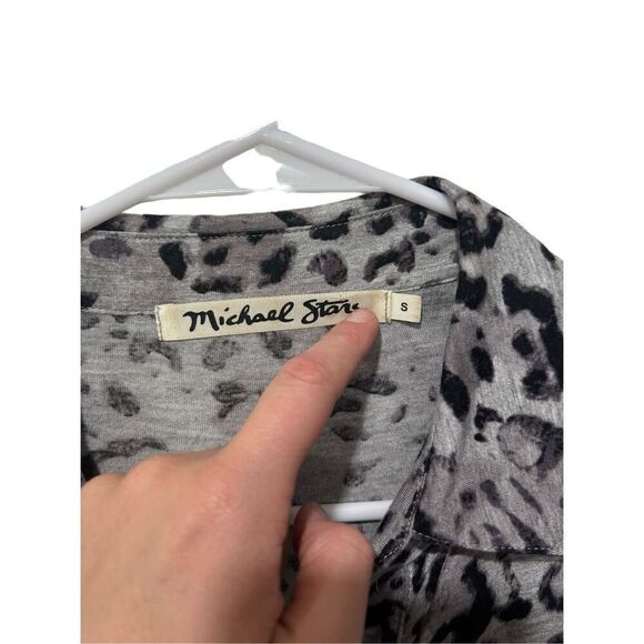 Michael Stars Leopard Print Long Sleeve Button Up Shirt Black Gray Size Small - Picture 5 of 9